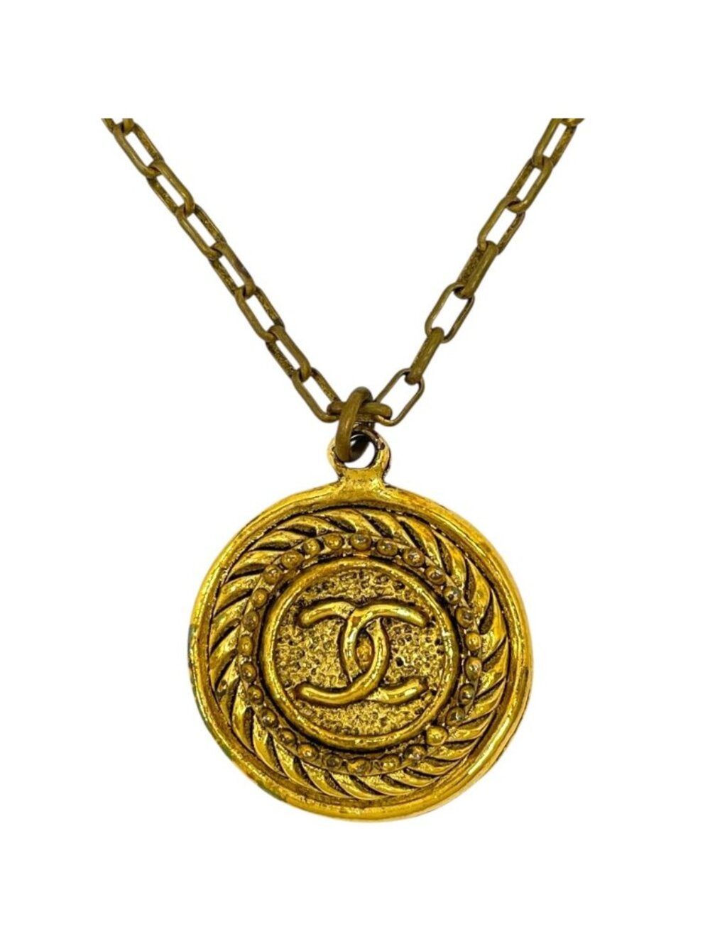 Chanel CC Logo Necklace Chain Round Vintage Gold Plated